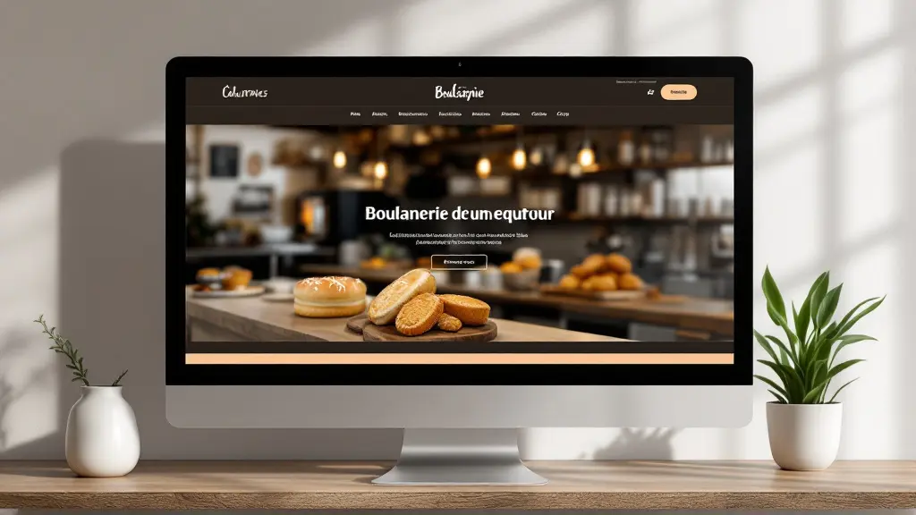 Page d'accueil du site vitrine d'une boulangerie de quartier, vue de la page d'accueil